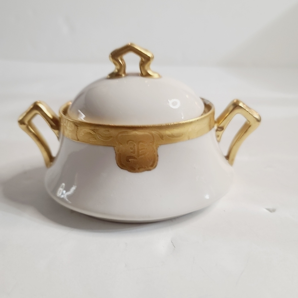 Antique Haviland Limoges France White Gold Trim Sugar Bowl Porcelain